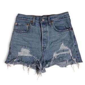 Levi’s vintage ribcage high waisted denim shorts with “Big E” logo